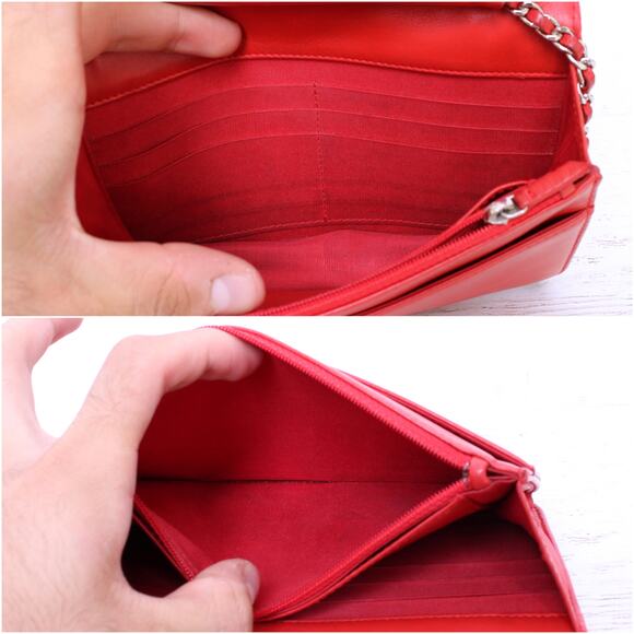 Chanel CC Full Flap Wallet on Chain Red Lambskin Leather Shoulder Handbag A4714 - Picture 6 of 12